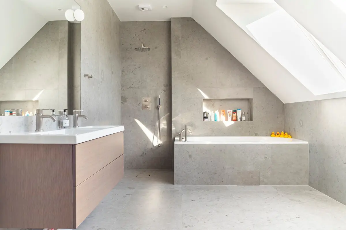 Master bathroom with walk-in shower and bathtub