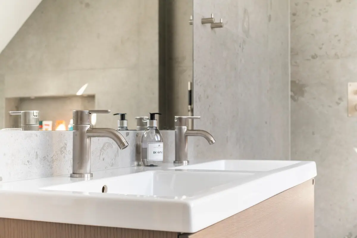 Bathroom with bathtub and shower