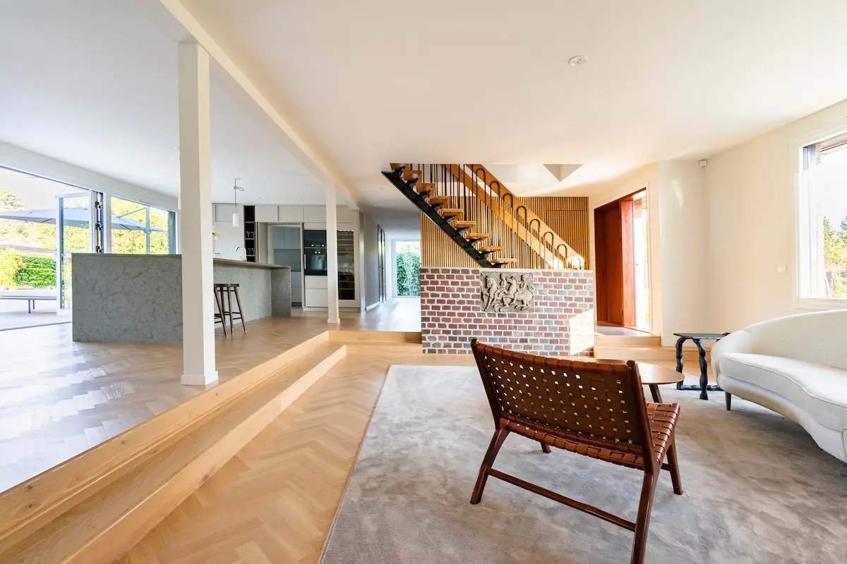 Living room with sofa and design furniture